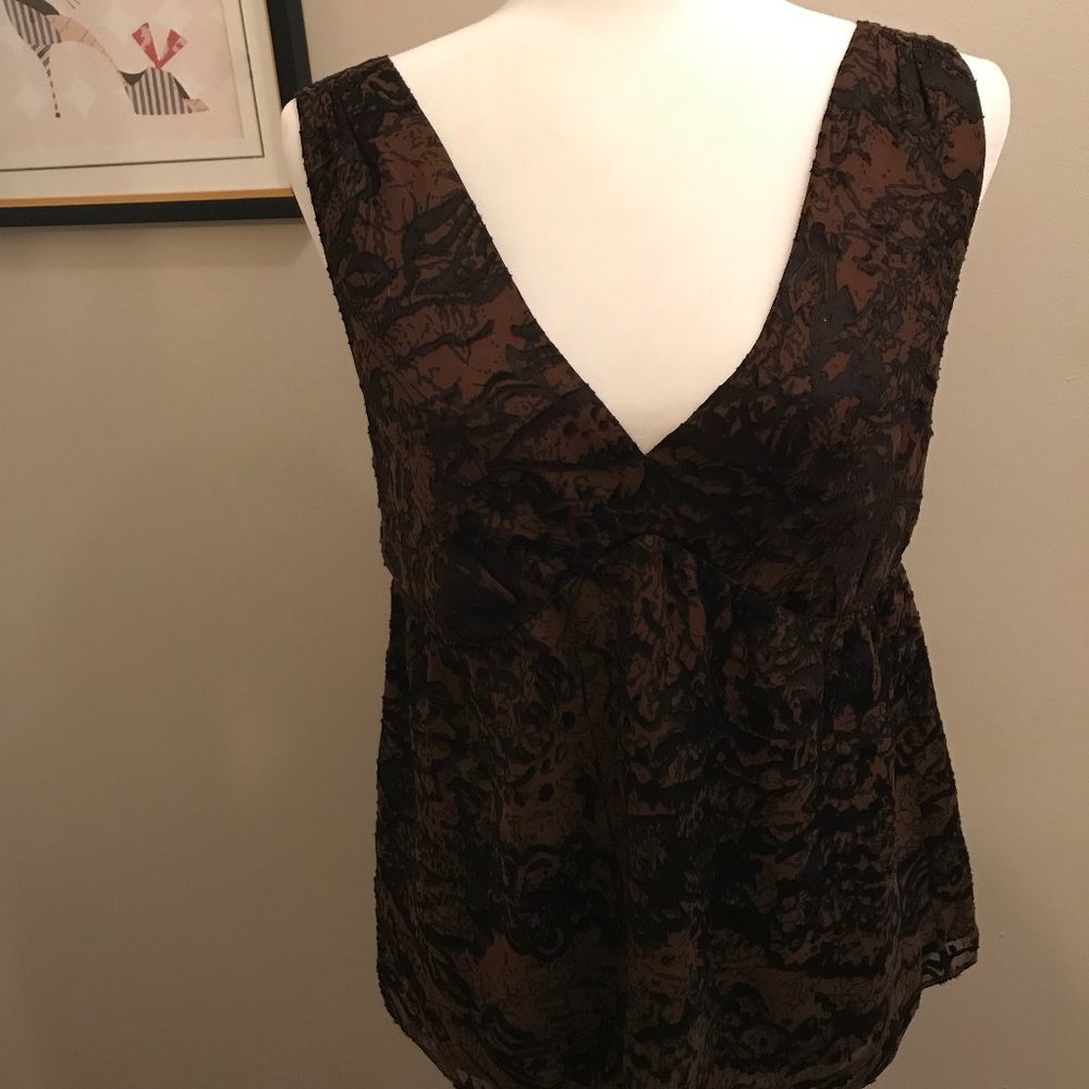 The Limited - Brown V-Neck Top with Ruched Back